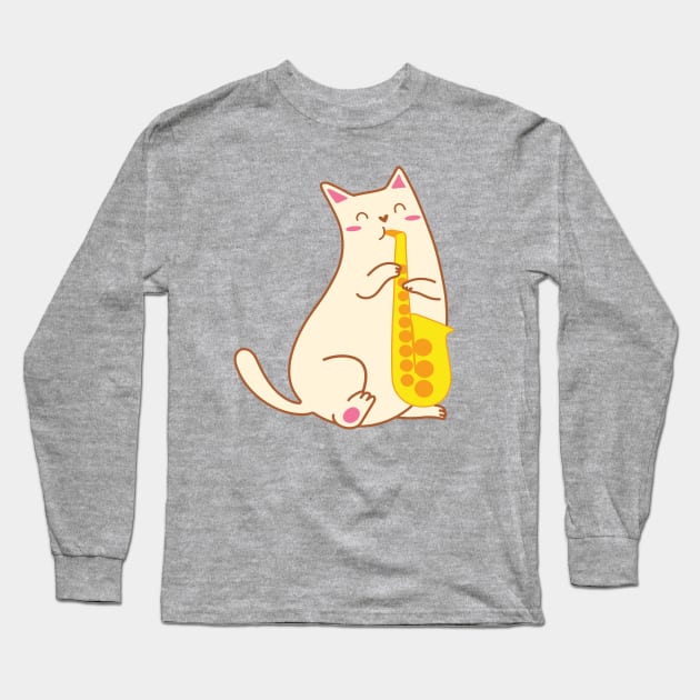 Saxophone Cat - Full Front Long Sleeve T-Shirt by natelledrawsstuff